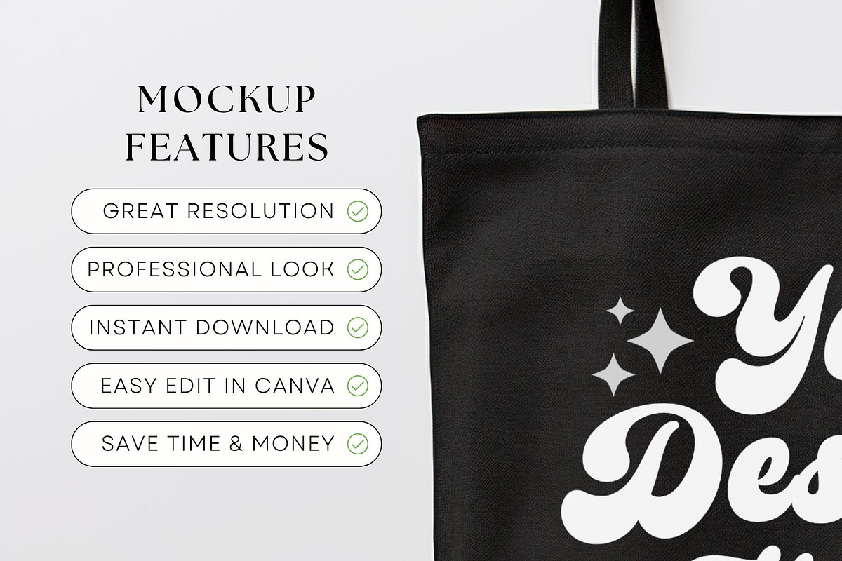 Black Tote Bag Mockup, Flat Lay Mock, a Merchandise Mockup by OniriqveDesigns (Photo 2 of 3)