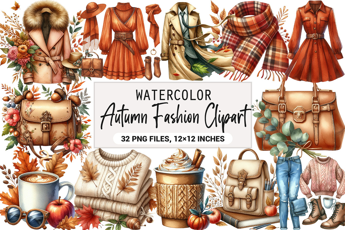 Watercolor Autumn Fashion Clipart, an Illustration by DreamArtGraphic (Photo 1 of 6)