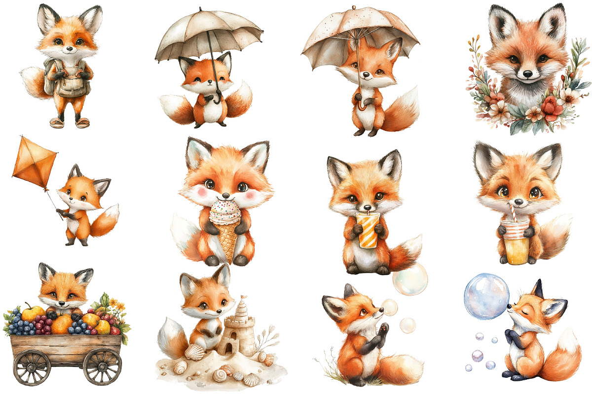 Cute Summer Baby Fox Clipart, a Seasonal Illustration by Designworld (Photo 4 of 5)