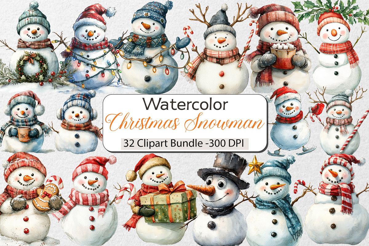 Funny Christmas Snowman Clipart, an Illustration by DreamCafeArt (Photo 1 of 7)