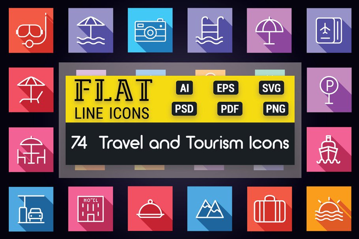 Travel and Tourism Flat Line Icons, an Outline Icon by FlatLineIcons (Photo 1 of 5)