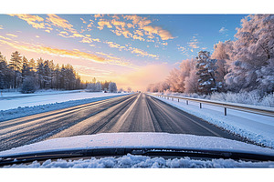Driving through a snowy highway at, a Nature Photo by Lermont51