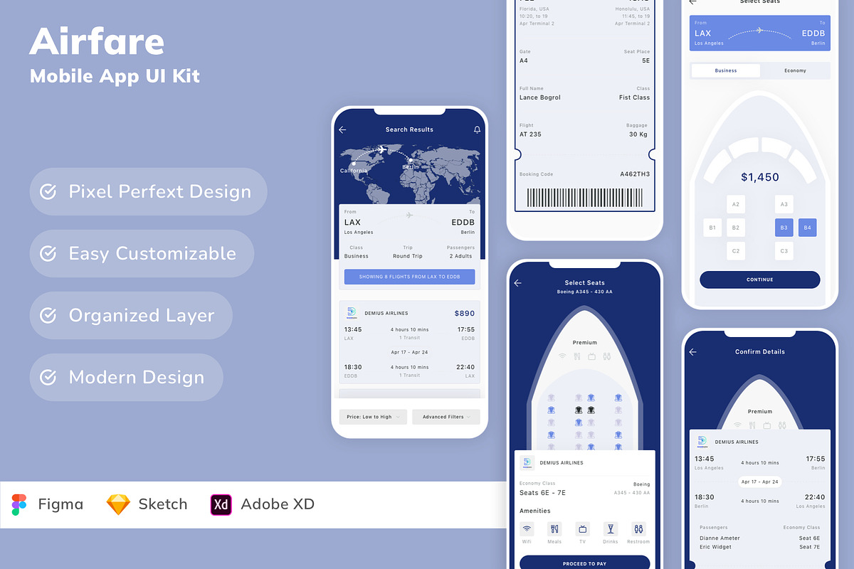 Airfare Mobile App UI Kit, an UI Kit Template by Betush