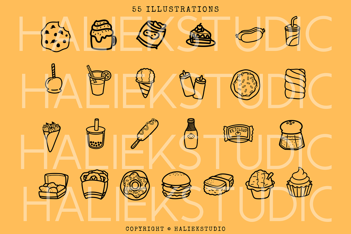 55 Junk Food Procreate Stamp Brushes, a Brushes & More by HalieKStudio (Photo 3 of 9)