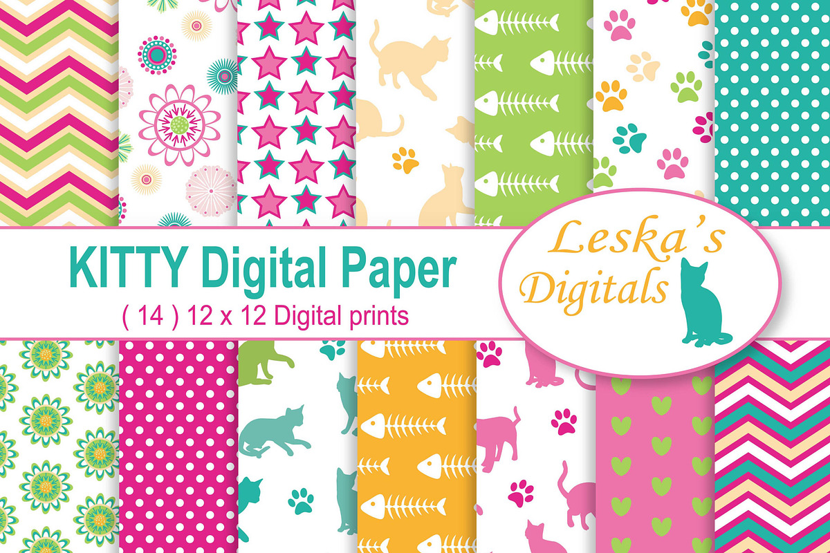Kitty Cat Digital Scrapbook Paper, a Pattern Graphic by Leska's Digitals (Photo 1 of 4)