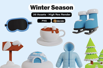 Set of 20 winter season 3d icons, an Object 3D Model by Guavanaboy