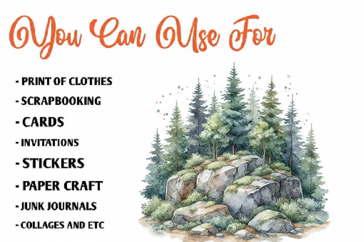 Watercolor Forest Landscape Clipart, a Seasonal Illustration by CreationArt (Photo 5 of 7)