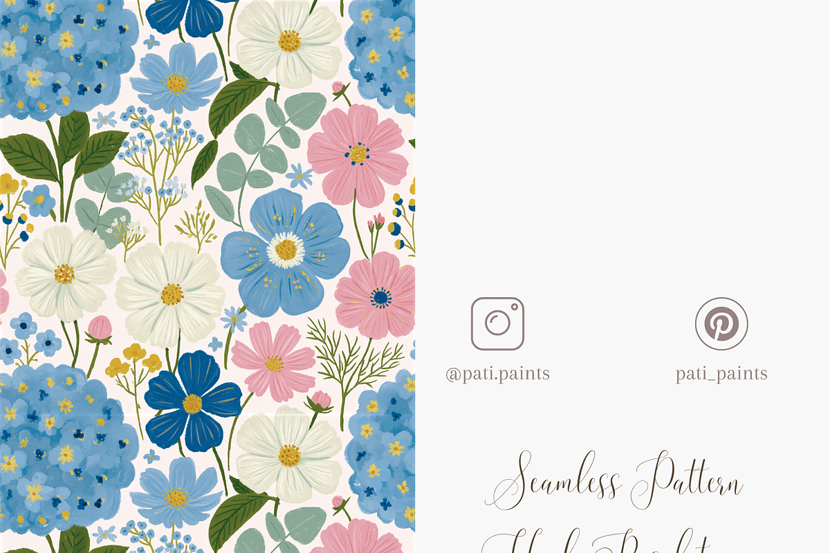 Soft Blue and Pink Floral Seamless, a Pattern Graphic by Pati Charm Studio (Photo 5 of 6)