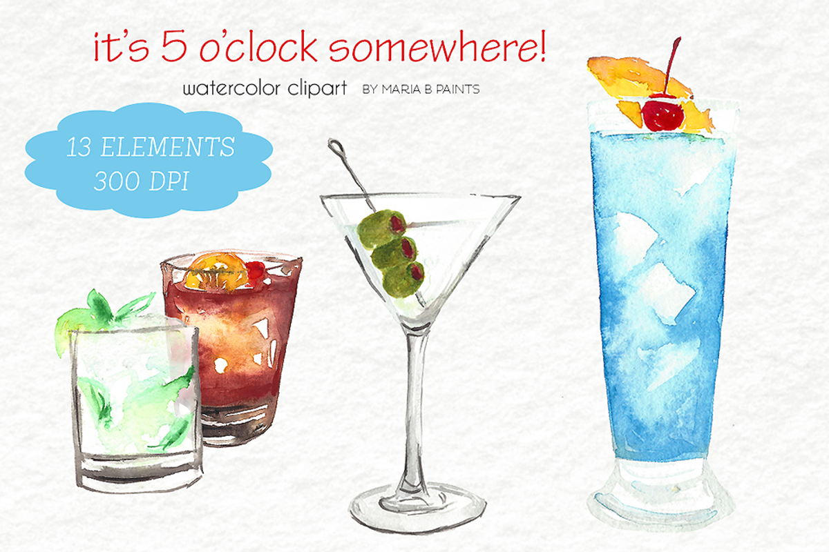 Watercolor Clip Art - Beverages, a Food Illustration by Maria B. Paints