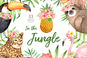 In the Jungle Watercolor Clipart, an Animal Illustration by everysunsun (Thumbnail 1 of 6)