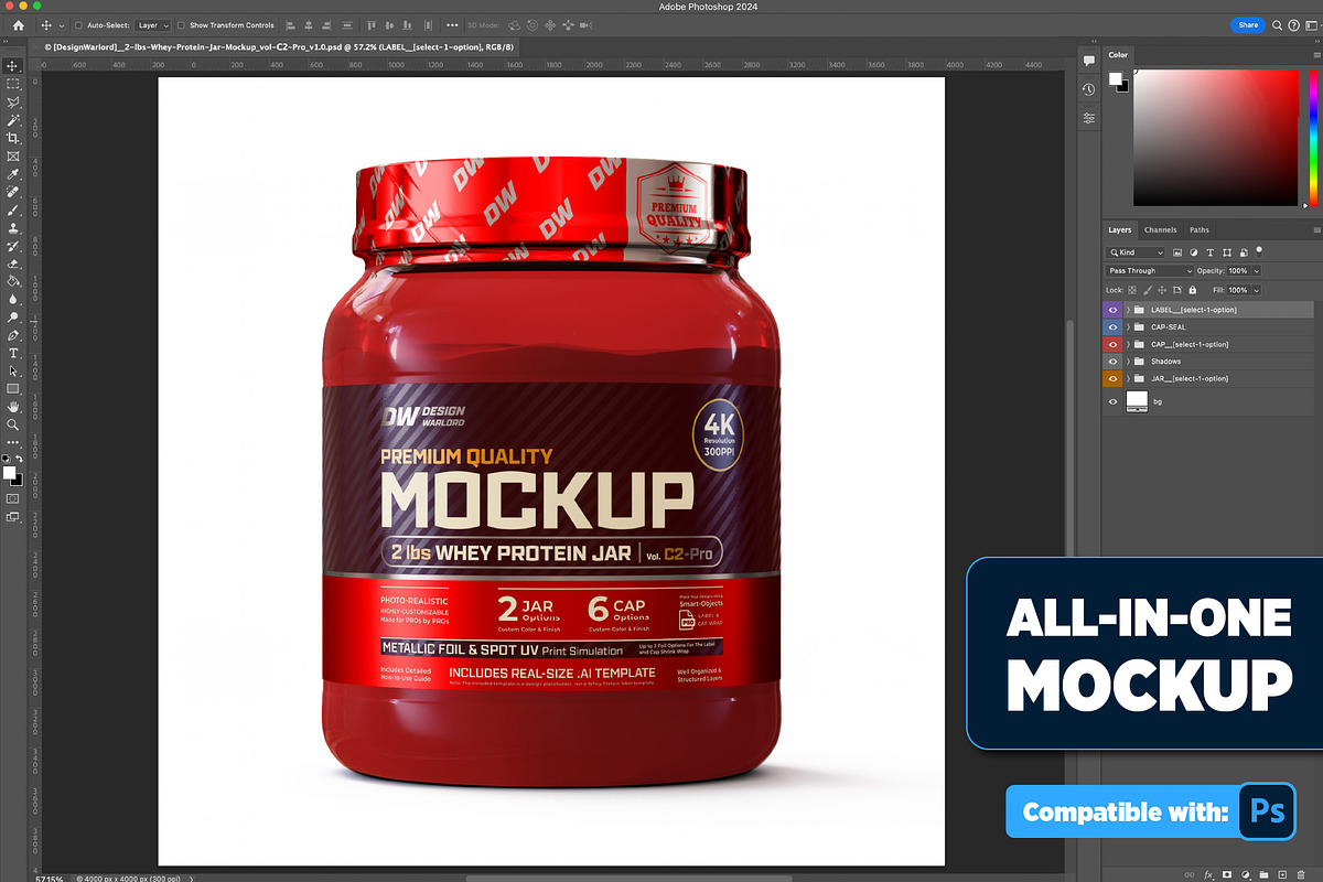 2lb Whey Protein Jar Mockup C2-Pro, a Packaging Mockup by Design Warlord (Photo 2 of 16)