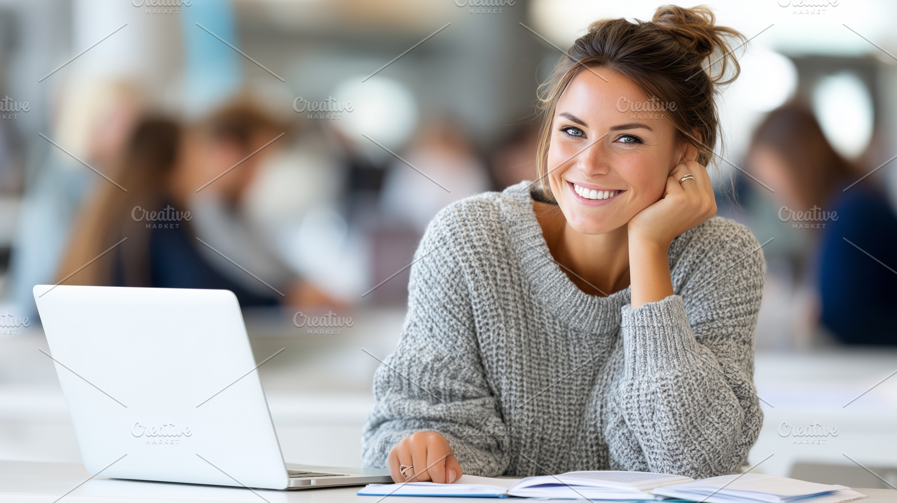 Smiling female student studying, a School & Education Photo by MistyDay