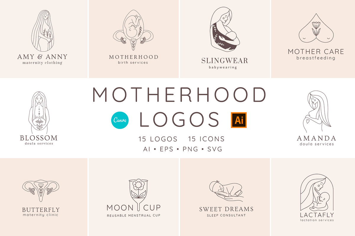Motherhood logo CANVA & AI, a Branding & Logo Template by Alisovna (Photo 1 of 8)