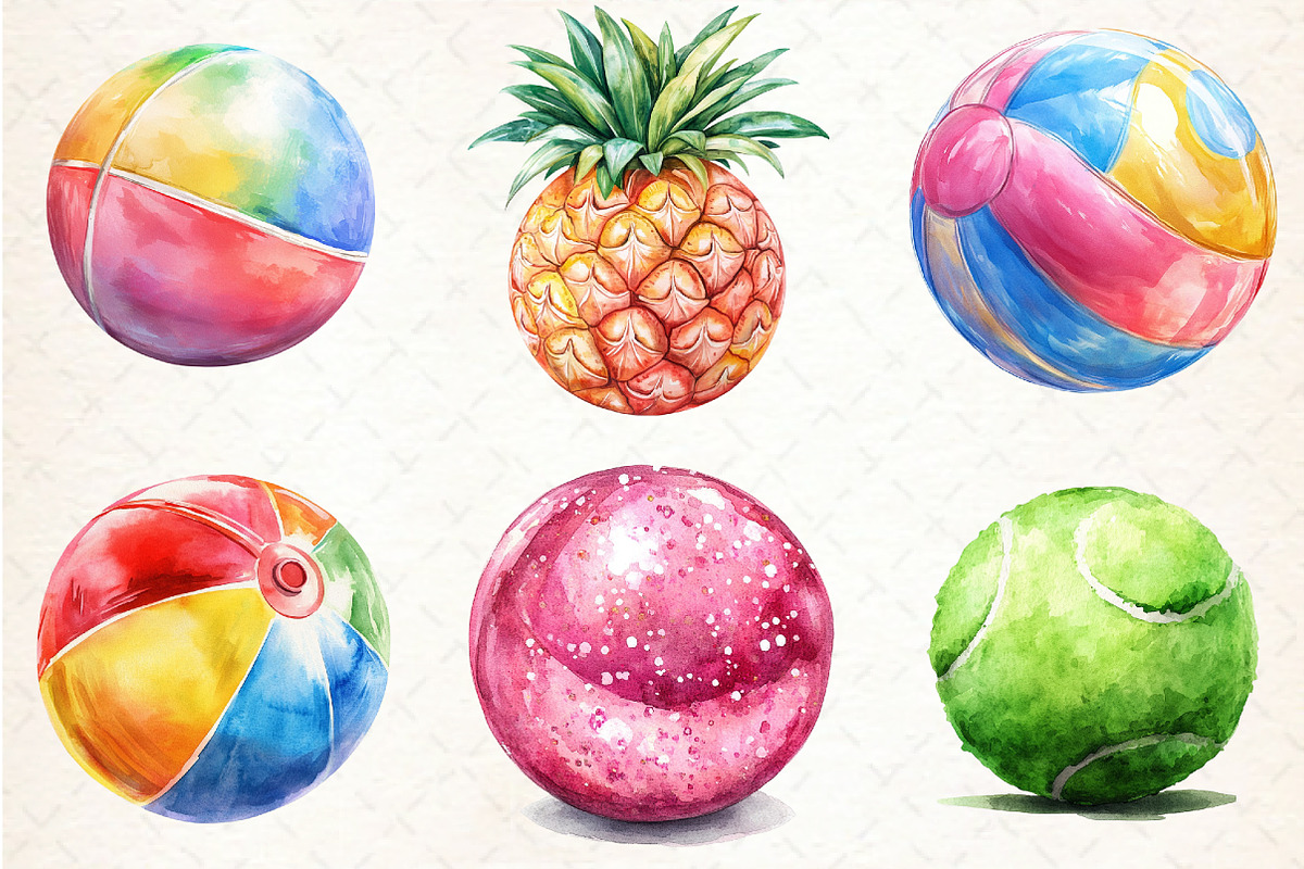 Watercolor Summer Ball Clipart, an Illustration by Libby Wishes (Photo 3 of 5)