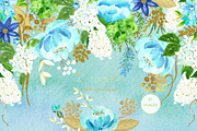 Gold and blue. Watercolor flowers., an Illustration by LABFcreations (Thumbnail 2 of 6)