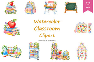 Watercolor Classroom Clipart