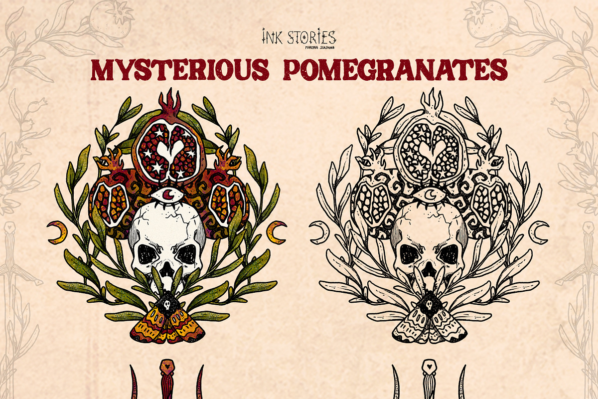Mysterious Pomegranates Vintage Set, a Decorative Illustration by Ink Stories (Photo 5 of 13)