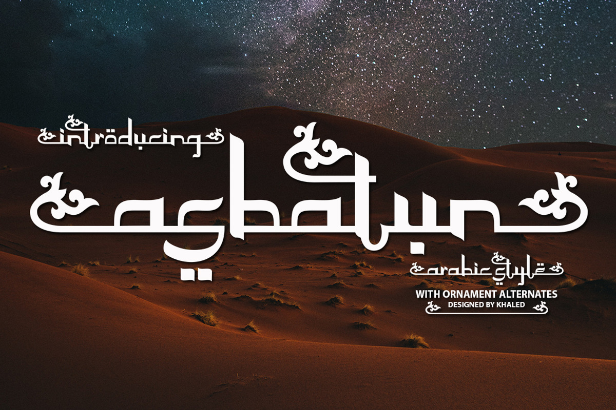 Asbatun - Arabic Style, a Script Font by Akifatype. (Photo 1 of 6)