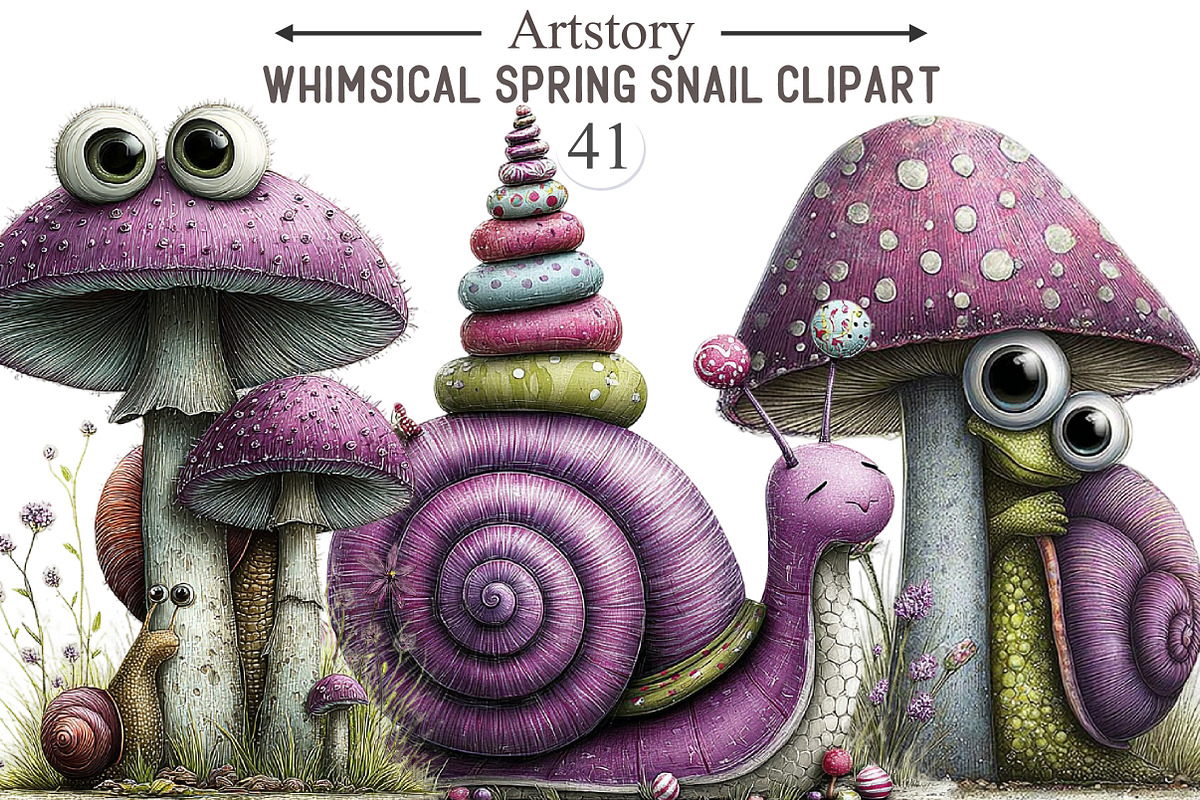 Whimsical Spring Snail Clipart, an Illustration by designcity5 (Photo 1 of 5)