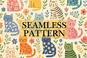 Colorful Cats Seamless Pattern, a Pattern Graphic by elfy creative (Thumbnail 1 of 8)