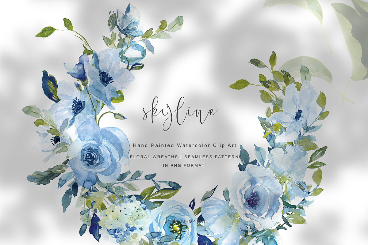 watercolor hand painted blue florals, an Illustration by Patishop Art (Photo 1 of 9)