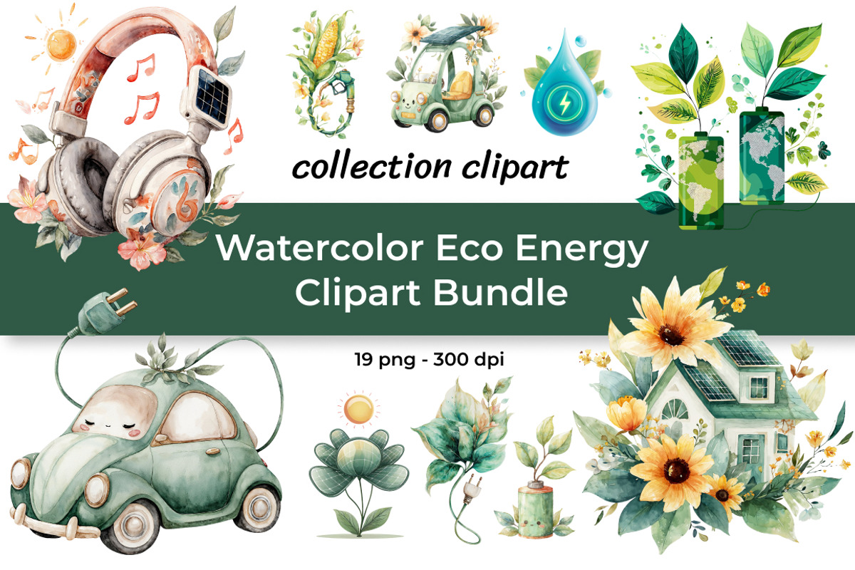 Watercolor Eco Energy Clipart Bundle, a Technology Illustration by InkyQueenArt (Photo 1 of 5)