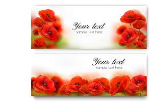 Red Poppy Flower Banners. Vector