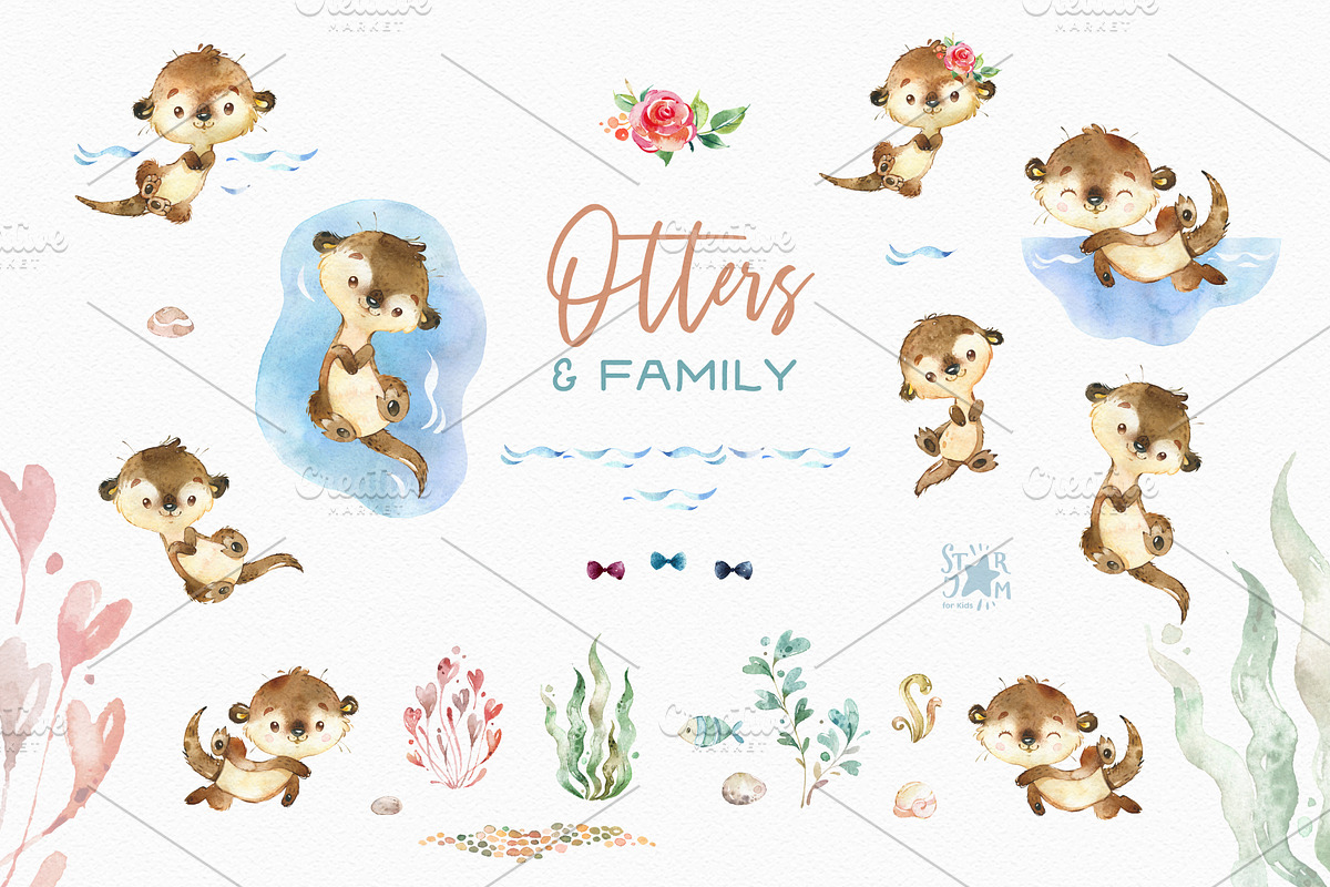 Otters & Family. Sea Collection, an Animal Illustration by StarJam (Photo 2 of 4)
