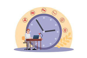 Office employee works on laptop at, a Technology Illustration by YummyBuum