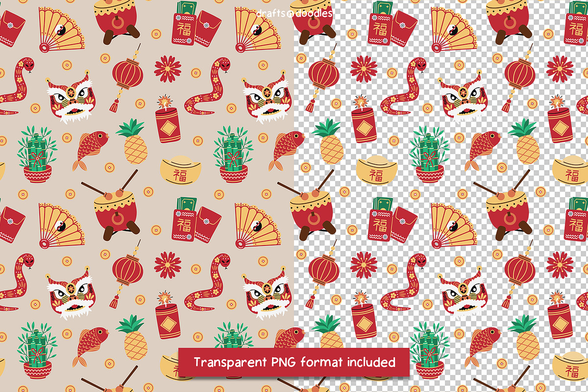 Lunar New Year Clipart and Patterns, a Seasonal Illustration by Drafts n Doodles (Photo 7 of 12)