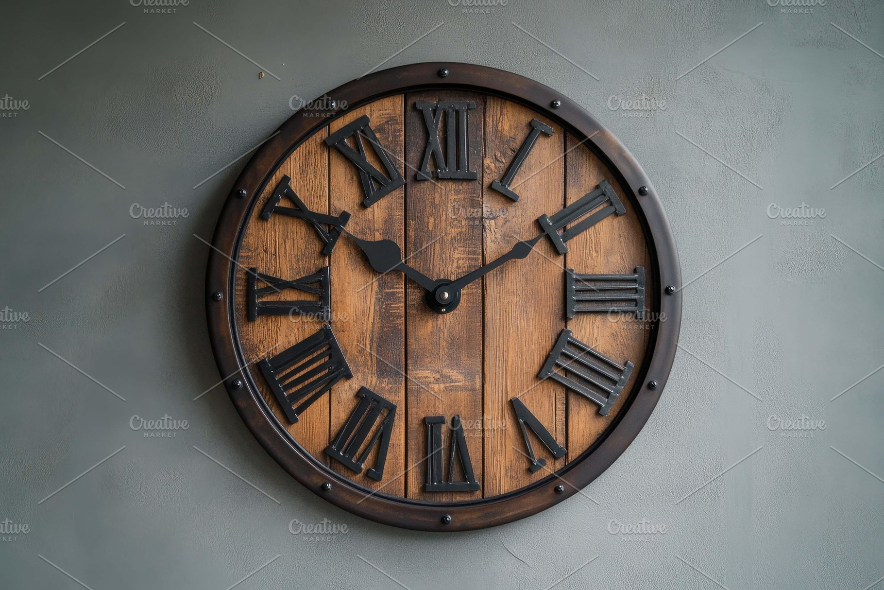 Vintage wooden wall clock with Roman, a Photo by Tanuart