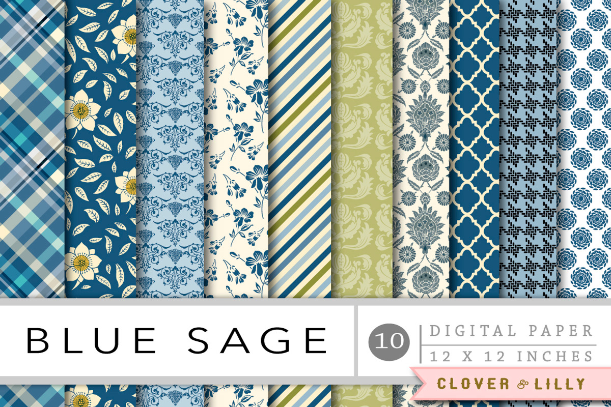 Blue Sage Digital Paper, a Pattern Graphic by Clover & Lilly (Photo 3 of 4)