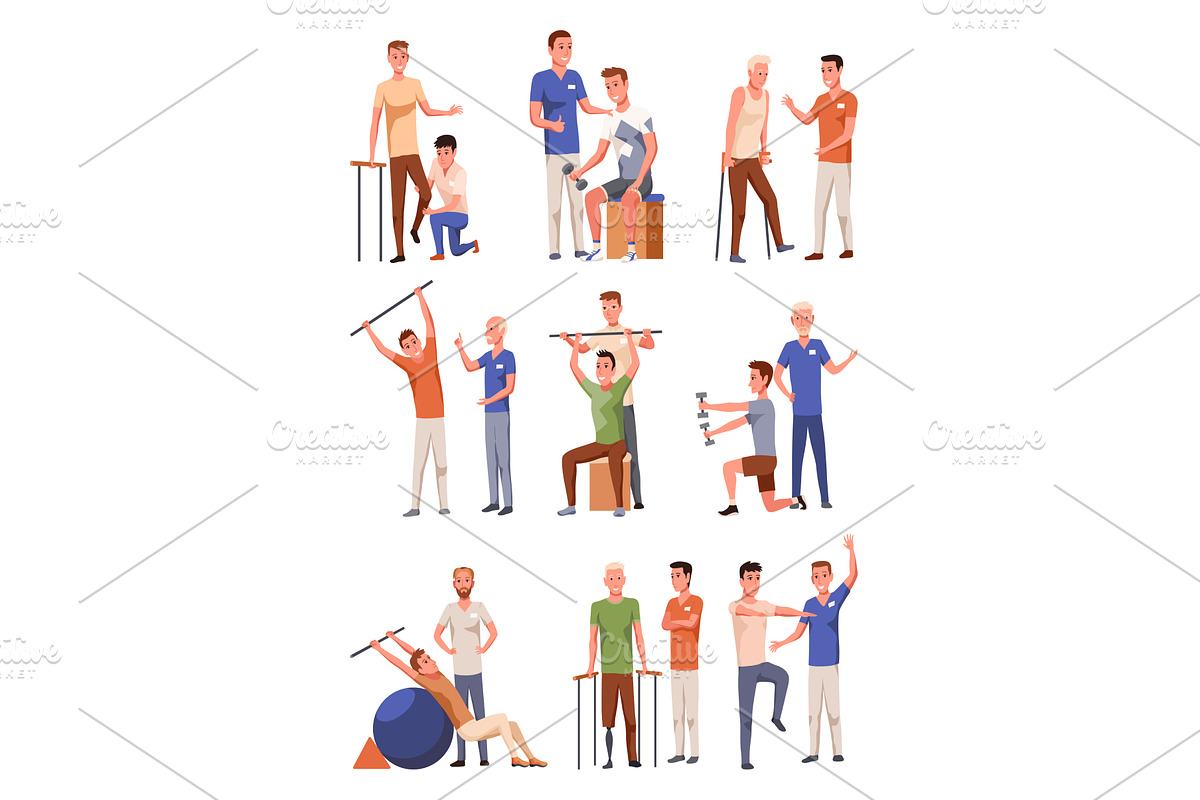 Therapists helping patients during, an Object Illustration by the8monkey