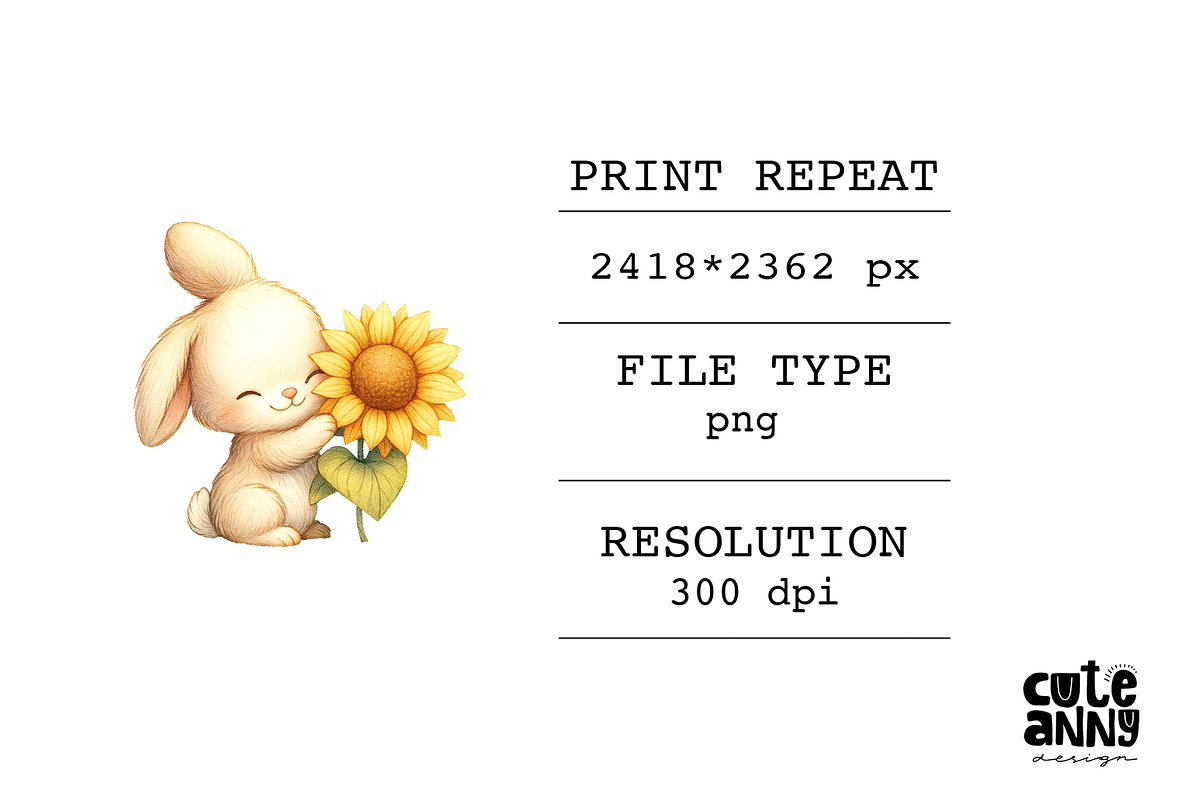 Cute Pattern with Bunny Sunflower, a Pattern Graphic by Cuteanny Design (Photo 3 of 4)