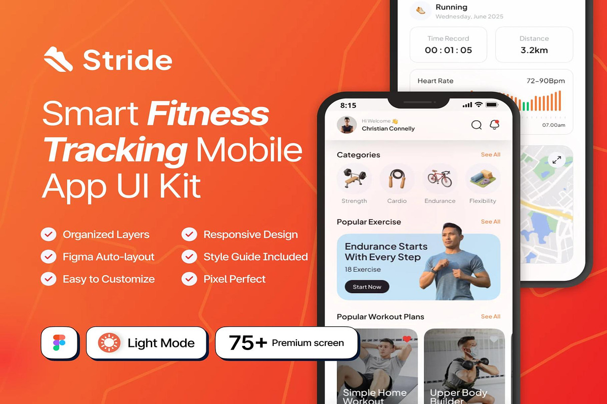Stride - Smart Fitness App UI Kit, an UI Kit Template by Creative Perspective (Photo 1 of 6)