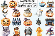Watercolor Cozy Halloween Clipart, an Illustration by CraftArtStudio (Thumbnail 1 of 6)