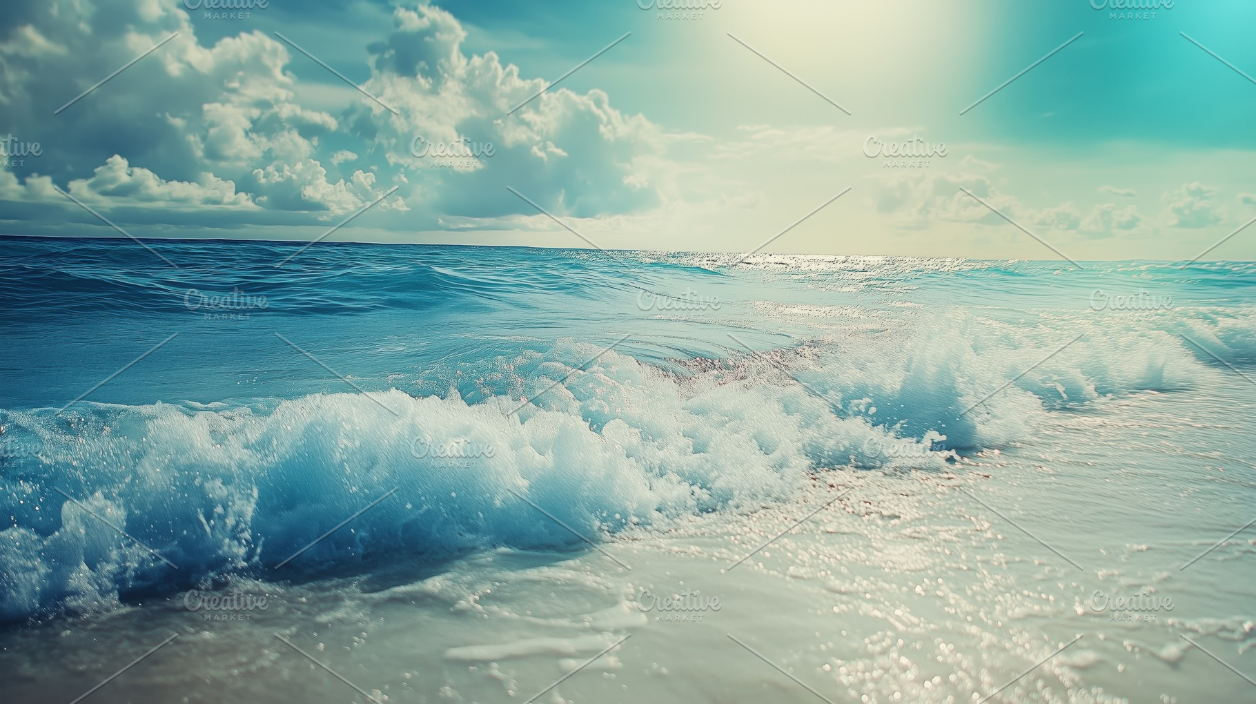 A serene ocean view with gentle waves lapping against a sandy shore under a bri, a Photo by Textures & Backgrounds