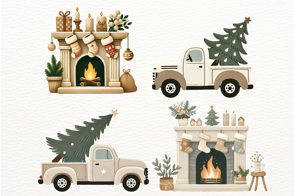 Neutral Christmas Watercolor Clipart, an Illustration by Nicolle's Colorful Art (Photo 5 of 8)