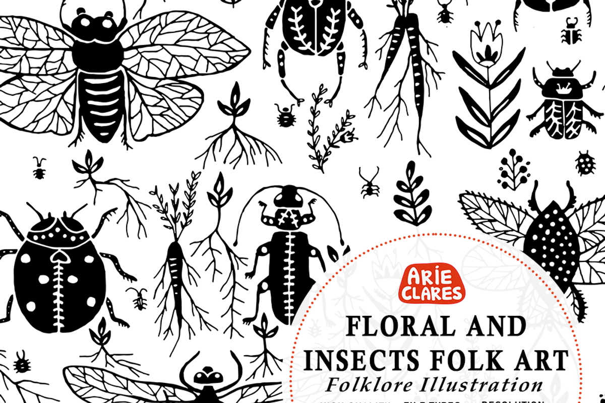 Floral and Insects Folk Art, a Pattern Graphic by Arie Clares (Photo 11 of 11)