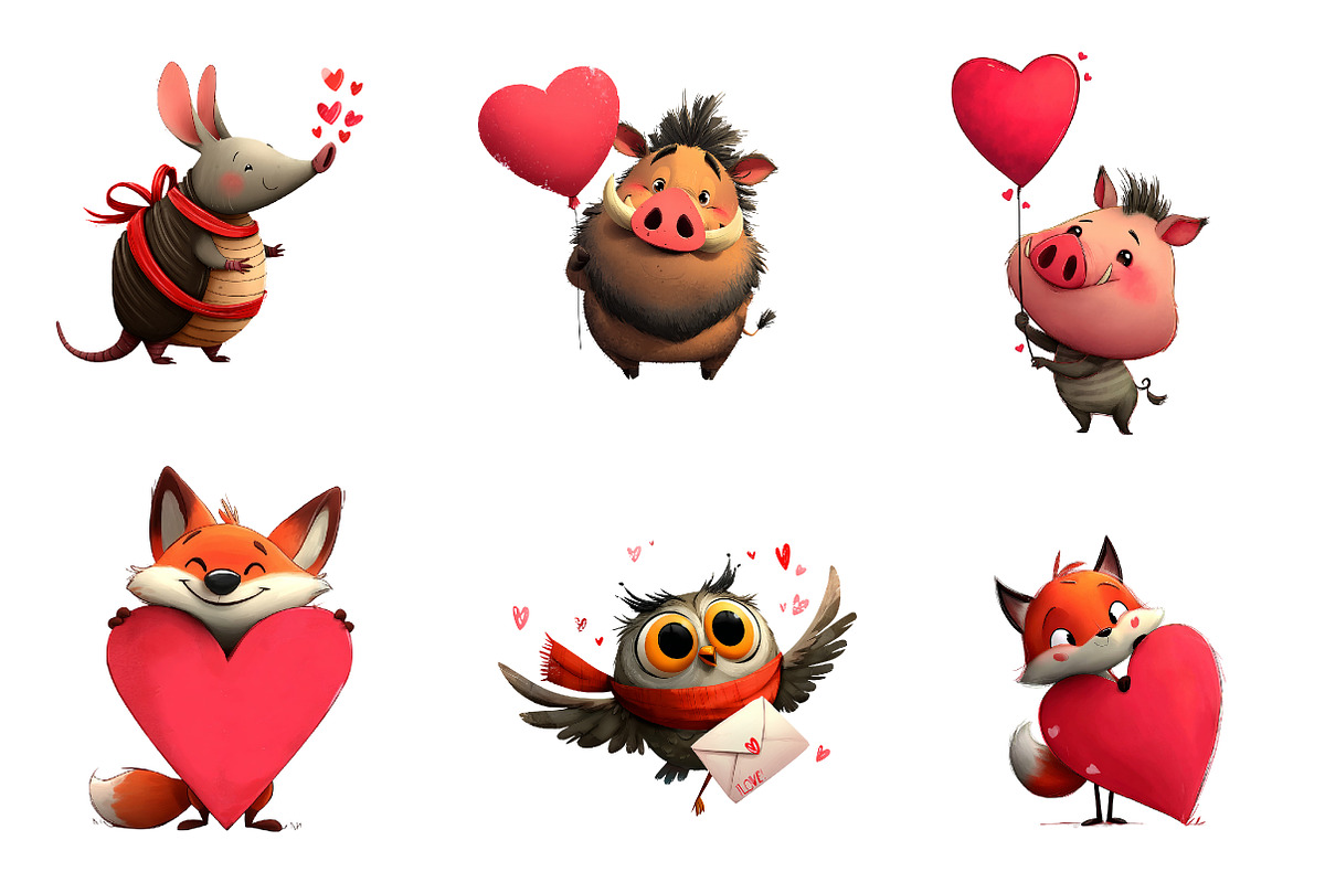 valentines animals clipart, an Illustration by CreationArt (Photo 2 of 7)