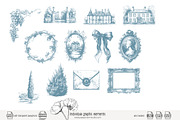 105 line art French Chateau clip art, a Seasonal Illustration by Poppy Lane Studio (Thumbnail 10 of 13)