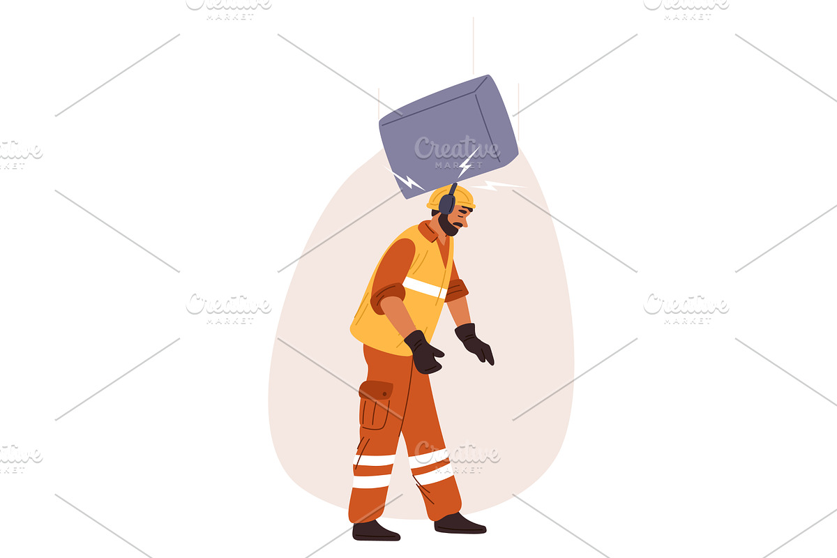 Employee is struck on head by, an Illustration by Vectorbuum