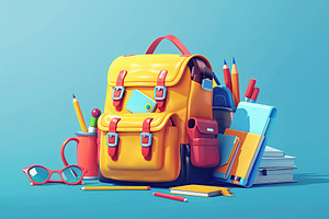 Illustration of modern school backpack with school supplies, Bac, a Person Photo by AlyaAnd