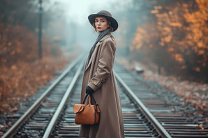 Chic woman by train tracks, a Photo by Beautiful things
