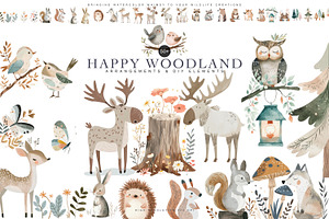 watercolor woodland animal clipart, an Animal Illustration by Pink Studio Art