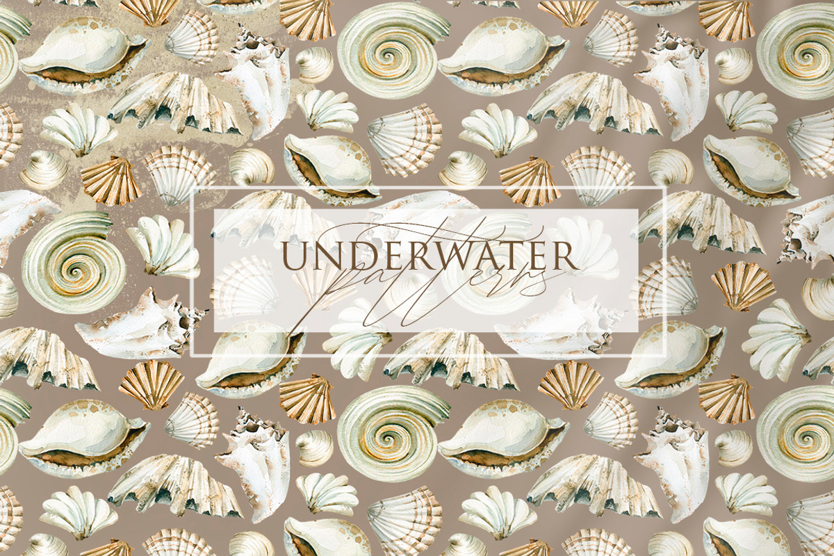 Underwater patterns. Watercolor set, a Pattern Graphic by 60secondsArt, image size:1200x800