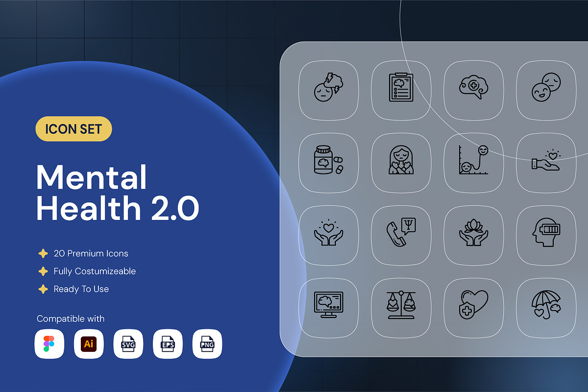 Mental Health Icon 2.0, an Outline Icon by Nathaya Studio (Photo 1 of 2)