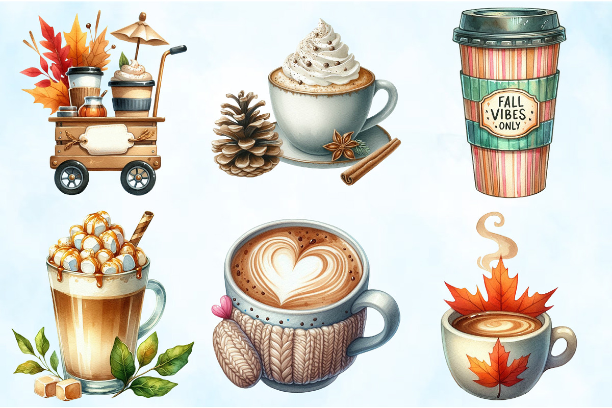Watercolor Fall Coffee Clipart, an Illustration by Craft Nest (Photo 5 of 9)