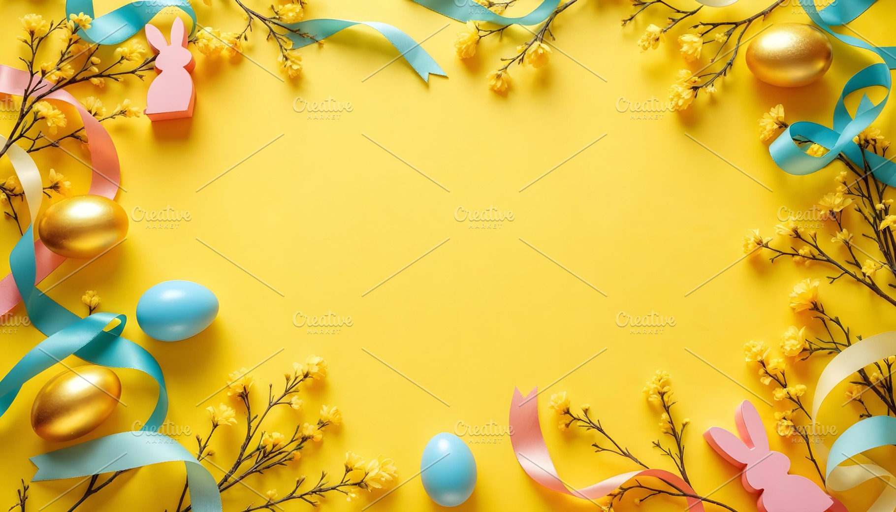 Yellow Easter background with eggs a, a Holiday Photo by Volff