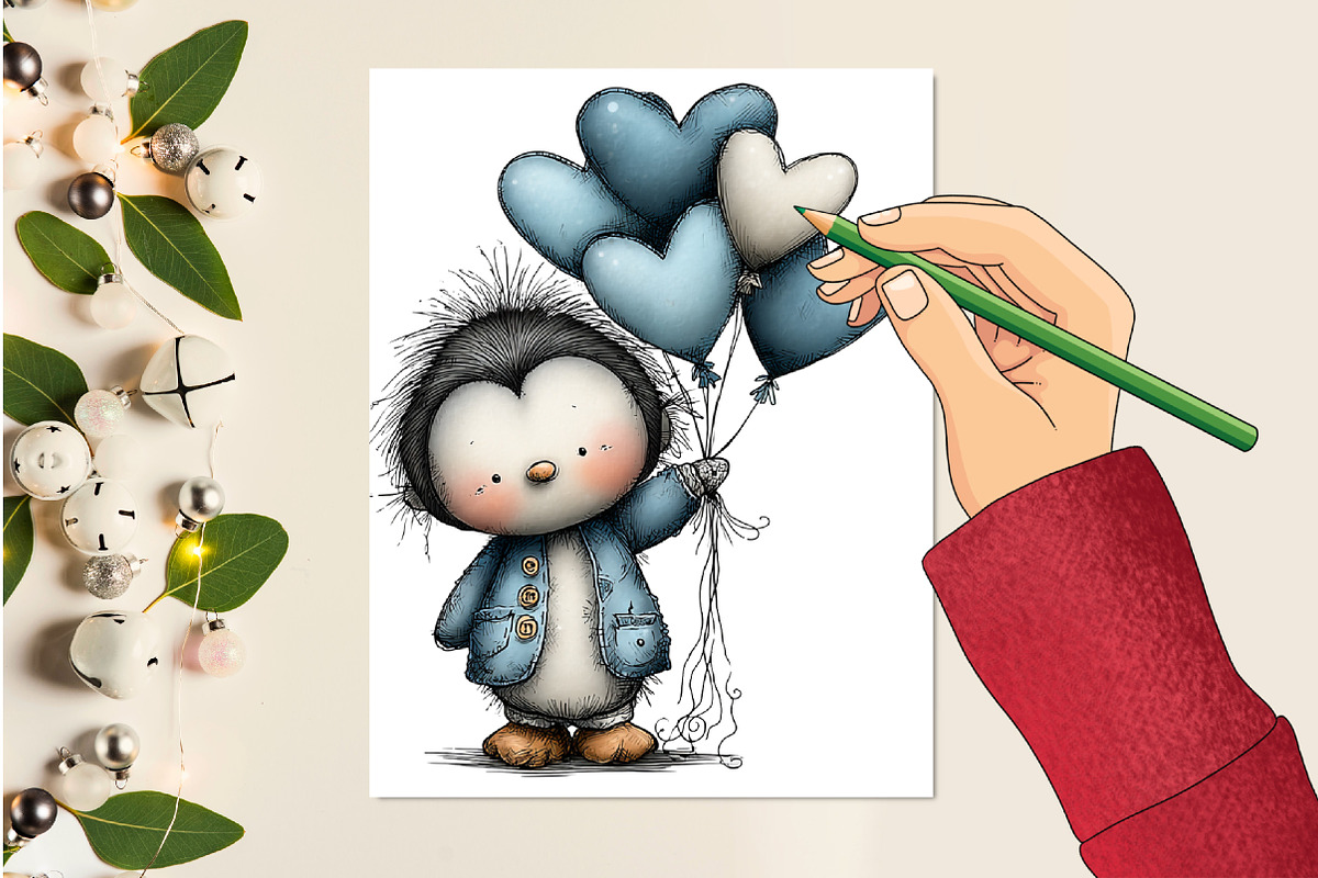 Valentine's Whimsical Penguin Clipar, an Illustration by designcity5 (Photo 4 of 5)